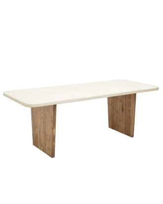 Deco Wood Mesa de comedor de microcemento blanco y patas envejecido 160x75cm
