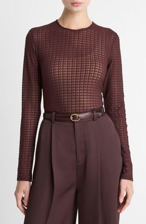 Vince Shadow Grid Top in Fig at Nordstrom, Size Medium