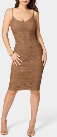 Bebe Powermesh Ruched Body-Con Dress in Mocha at Nordstrom Rack, Size X-Large