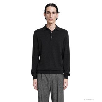 Lardini Wool-Silk Long Sleeve Polo