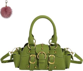 Generic Womens PU Studded Crossbody, Vintage-Inspired Top Handle Small Handbag, Fall Chic Belt Buckle Design Shoulder Purse