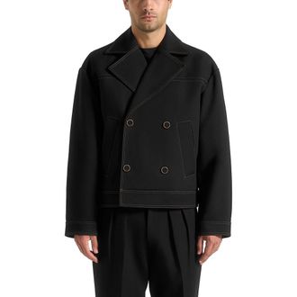 Mani&egrave;re De Voir Mika Unisex Tailored Double Breasted Jacket With Contrast Stitch in Black at Nordstrom, Size Xx-Small