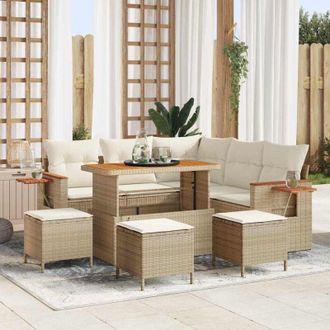 vidaXL Vidaxl - Conjunto De Sof&aacute; De Jard&iacute;n Con Coj&iacute;n 9 Pcs Beige Polirat&aacute;n