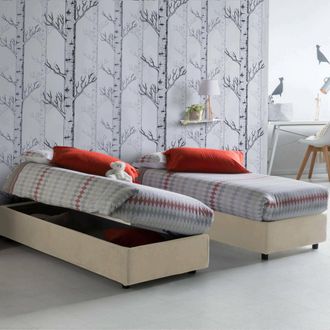 Dmora Dmora - Cama Individual Dhol, Cama Contenedor Con Revestimiento De Tela, 100% Made In Italy, Apertura Lateral, Adecuado Para Colch&oacute;n 80x190 Cm, Beige