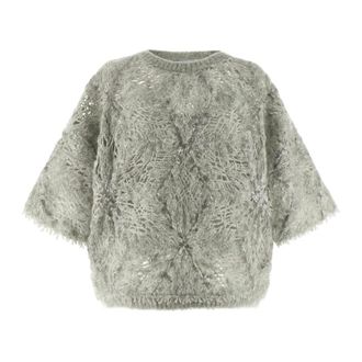 Brunello Cucinelli Round-neck Knitwear, female, Gray, S, Knitwear