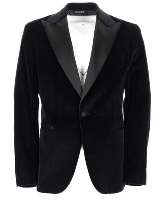 Brian Dales Single-Breasted Cotton Blend Blazer with Satin Peak Lapel