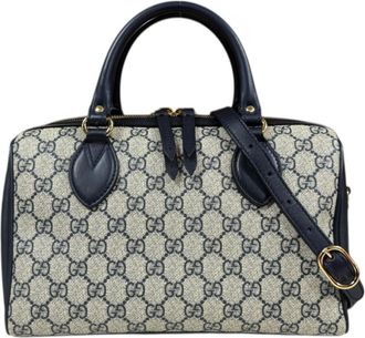 Gucci Beige Navy Gg Supreme Boston Bag (Pre-Owned)