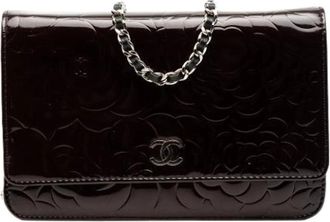 Chanel Pre-owned Quilted Patent Leather Wallet on Chain - Dames - Vintage Schoudertas - Bruin - ONE Size - Leer - Vintage