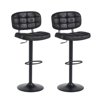 Beliani Conjunto De 2 Sillas De Bar Giratorias Y Regulables En Altura Estilo Retro Tapizados En Gamuza Sint&eacute;tica Negro Tilton