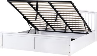 Beliani Cama Con Almacenaje De Madera De Pino Con Marco Elevable 180 X 200 Cm Blanco Clarbec