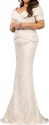 Terani Couture Mother Of The Bride Off-Shoulder Long Gown In Champange