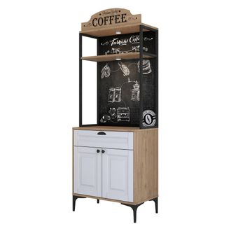 Dmora Aparador Nemoli, Caj&oacute;n, Estante, Puertas Batientes, Corredera, 70x40x186h Cm Blanco Y Roble