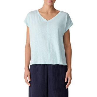 Eileen Fisher V-Neck Organic Linen T-Shirt in Pale Sky at Nordstrom Rack, Size X-Large
