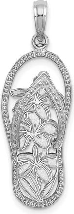 Diamond2Deal 14K White Gold Polished Multi Flower Flip-Flop Charm Pendant