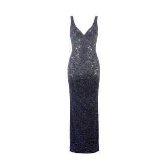Twentyfourhaitch Avondjurk van fluweel met hartvormige halslijn en strass - Dames - Avondkleed - Blauw - XL - Kleedjes