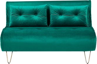Beliani Sof&aacute; Cama 2 Plazas De Terciopelo Verde Oscuro Dorado Sin Reposabrazos 2 Cojines Vestfold