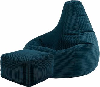 Icon Brand Puf con respaldo alto y reposapi&eacute;s cuadrado y pana pato azul