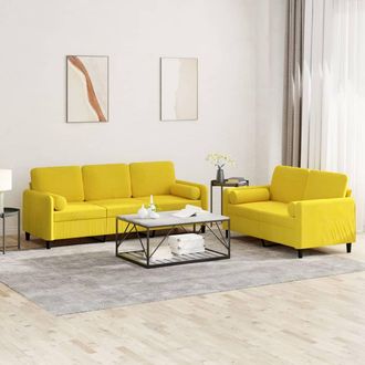 vidaXL Vidaxl - Juego De Sof&aacute;s Con Cojines 2 Piezas Terciopelo Amarillo