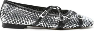 Mach & Mach Kristallen Ballerinas met Vierkante Neus en Bandjes - Dames - Ballerinas - Zwart - 37 EU - Schoenen