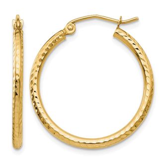 Diamond2Deal 14k Gold Diamond-cut 2x25mm Round Tube Hoop Earrings