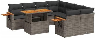 vidaXL Set De Muebles De Jard&iacute;n 9 Pzas Y Cojines Rat&aacute;n Sint&eacute;tico Gris Vidaxl