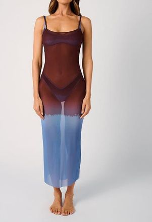 WeWoreWhat Mesh Scoop Maxi Slip Dress in Maroon/Bl Jean at Nordstrom, Size Xx-Large