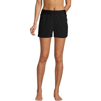 Lands End 3 Quick Dry Elastic Waist Board Shorts Swim Cover-up Shorts with Panty in Black at Nordstrom, Size 18W