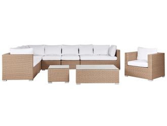 Beliani Conjunto de jard&iacute;n 8 personas de rat&aacute;n sint&eacute;tico beige