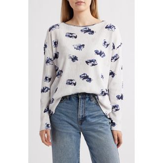 Nic+Zoe Stamped Floral Long Sleeve Waffle Knit Top in Cream/Grey Multi at Nordstrom Rack, Size Xx-Large