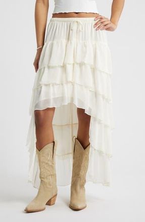 BP. Tiered High-Low Maxi Skirt in Ivory at Nordstrom Rack, Size Small