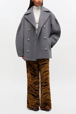 Ganni Grey Wool Oversized Midi Peacoat
