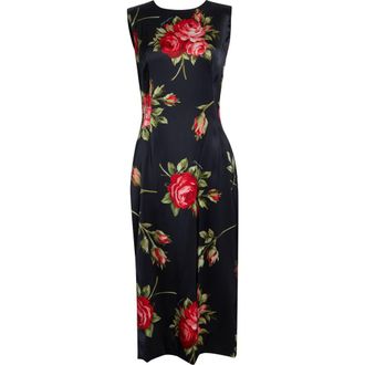 Dolce & Gabbana Rose Bouquet Print Stretch Satin Cocktail Dress in Bouquet Rose Nero at Nordstrom, Size 12 Us