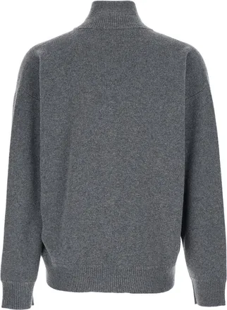 Roberto Collina Mens Grey Wool Sweatshirt With Zip Closure Top