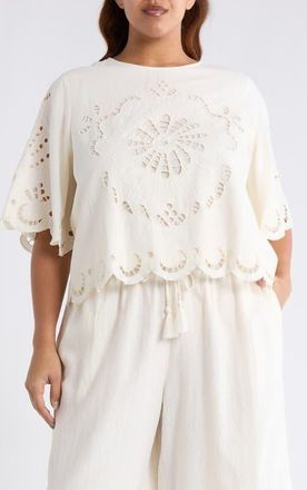 Treasure & Bond Cutout Linen Blend Top in Ivory Egret at Nordstrom, Size 1X