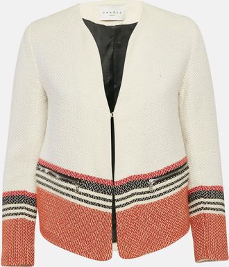 Sandro White Tweed Striped Hook Front Jacket