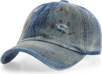 Acne Studios Carliy Trafalgar Ripped Denim Baseball Cap in Mid Blue at Nordstrom