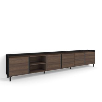 Skraut Home Skraut Home - Mueble Tv, Televisi&oacute;n, Muebles De Sal&oacute;n, Almacenaje, 309x35x61cm, Para Tv Hasta 80, Dise&ntilde;o Industrial, Estilo Moderno, Roble Oscuro Y Ne