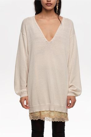 Bimba & Lola Cotton V-Neck Sweater in Ivory at Nordstrom, Size X-Small Eu