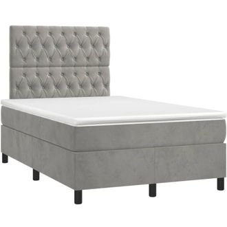 vidaXL Cama Box Spring Colch&oacute;n Y Led Terciopelo Gris Claro 120x190 Cm Vidaxl