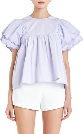 English Factory Scallop Ruffle Cotton Babydoll Top in Lavender at Nordstrom Rack, Size X-Small