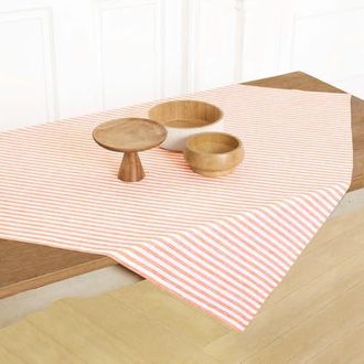 Solino Home Linen Table Throw 52 x 52 Inch for Dining Table, Holiday and Everyday Table Decor - Amalfi Stripe in Pumpkin And Black at Nordstrom, Size