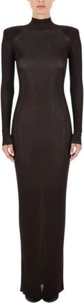 Self Portrait Brown Solid Turtle Neck Maxi Dress