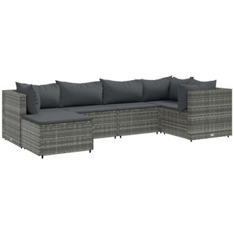 vidaXL Set De Muebles De Jard&iacute;n 6 Pzas Y Cojines Rat&aacute;n Sint&eacute;tico Gris Vidaxl