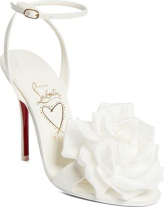 Christian Louboutin Miss Z Flora Ankle Strap Sandal in Bianco/Ivoire/Lin Snow at Nordstrom, Size 10.5Us