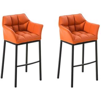 Clp Juego De 2 Taburetes De Bar Damaso Con Tapizado De Cuero Sint&eacute;tico Y Base De Cuatro Patas Naranja Negro