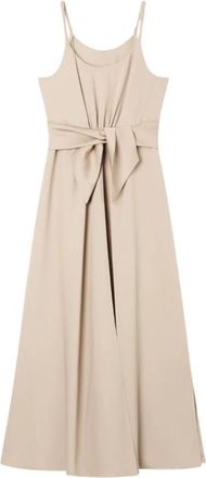Emporio Armani Lange Jurk met Ceintuur - Dames - Maxi kleedjes - Beige - L - Polyester - Kleedjes