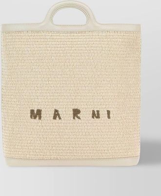 Marni tropicalia raffia and leather beach bag