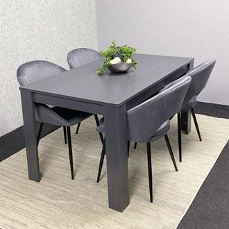 Kosy Koala Dark Grey Dining Table Set with 4 Grey Velvet Chairs Stylish Dining Room Set