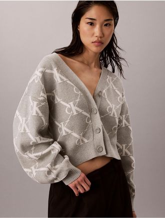 Calvin Klein Jeans Calvin Klein Womens Monogram Logo Cardigan Sweater - Grey - XL