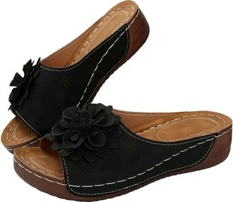 Generic Orthopedic Wedge Sandals for Women,Comfortable Non-slip Solid Color Open-Toe Summer Wedge Arch Support Slip on Shoes Casual Fashion Orthopedic Outdoor